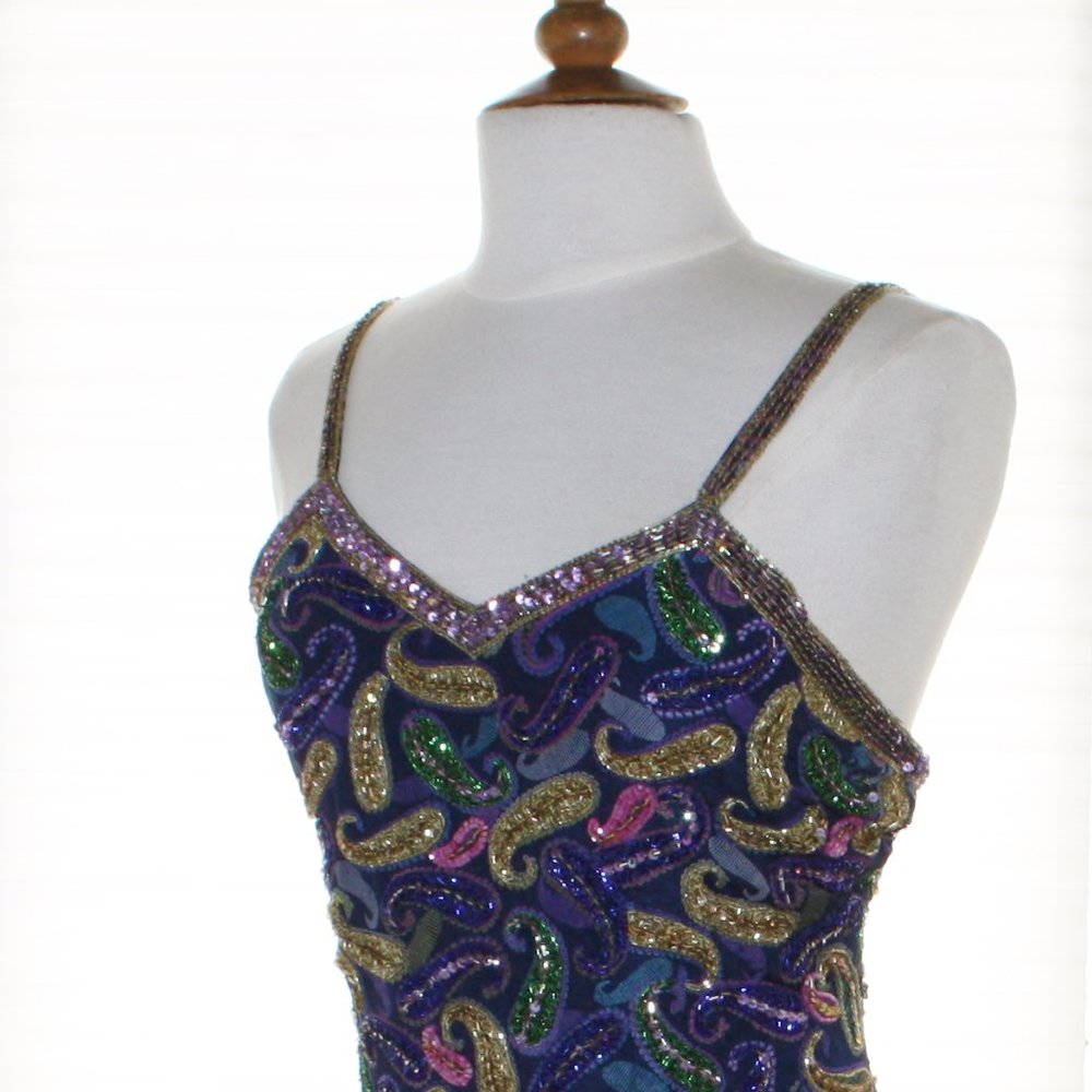 JASDEE Vintage Dress Hand Work Bead & Sequins Hand Print On Silk Style 2093L
